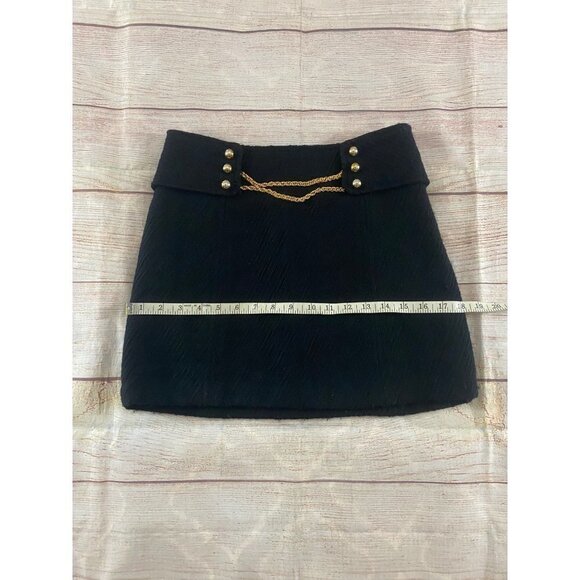 Milly Of New York Women's Black Textured Wool Chain Link Mini Skirt - 2 - Picture 6 of 12